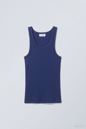 Dark Blue Weekday Close Fitted Tank Top | VGHA0374