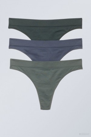 Dark Green Blue Green Weekday 3-pack Cat Soft Thong Thong | IHTC6589