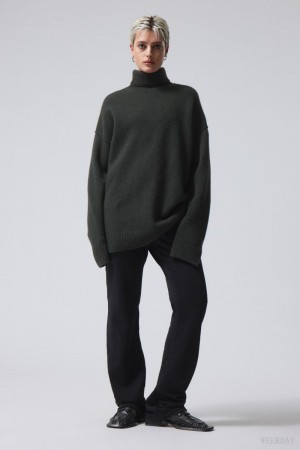 Dark Green Weekday Eloise Wool Turtleneck Sweater | KMHG2697