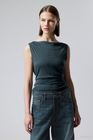 Dark Green Weekday Joan Drape Top | YVGY3555