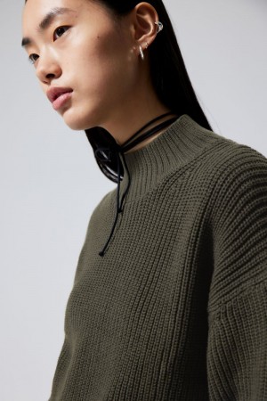 Dark Green Weekday Lyla Knit Sweater | WNJK9881