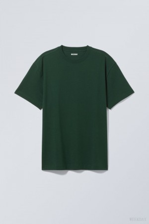 Dark Green Weekday Oversized Heavyweight T-shirt | DOLE4778