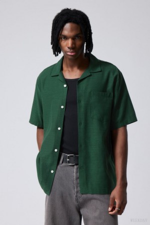 Dark Green Weekday Relaxed Resort Short Sleeve Shirt | FTTR1622