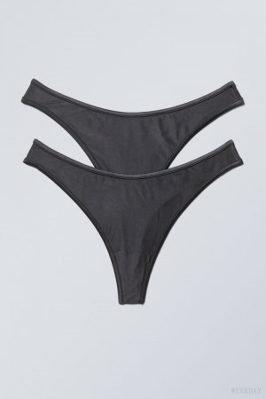 Dark Grey Weekday 2-pack Jade Shiny Thong Thong | SWBT9295