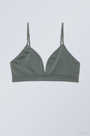 Dark Grey Weekday Cat Soft Triangle Bra Bra | GOYM8332