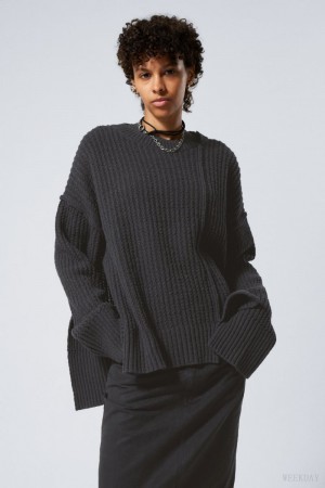 Dark Grey Weekday Rey Oversize Asymmetric Sweater | JNPG9390