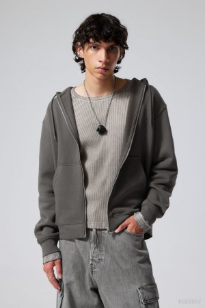 Dark Grey Weekday Standard Midweight Zip Hoodie | EOXW2632