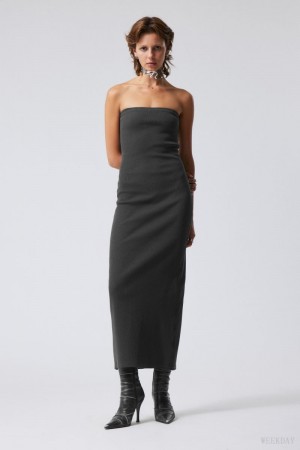 Dark Grey Weekday Tania Ribbed Tube Dress | HNJF1615