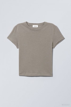 Dark Grey Weekday Tight Fitted T-shirt | QEGZ3494