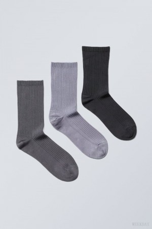 Dark Grey / Light Grey / Black Weekday 3-pack Lova Shiny Socks | FQVF6008