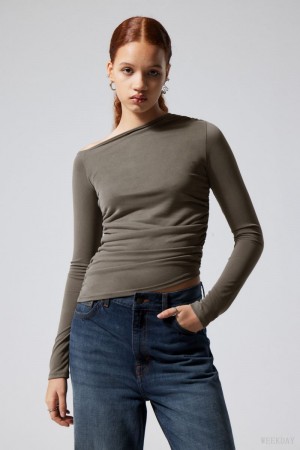 Dark Khaki Weekday Main Asymmetric Long Sleeve | WQWU8340