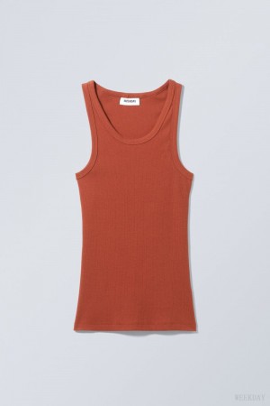 Dark Orange Weekday Close Fitted Tank Top | WSGW7580