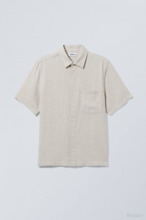 Ecru Weekday Relaxed Linen Short Sleeve Shirt | MKKW2313