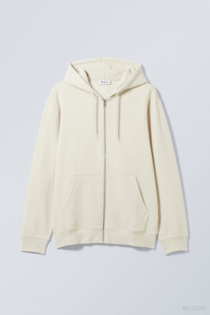 Ecru Weekday Standard Midweight Zip Hoodie | USBG8313