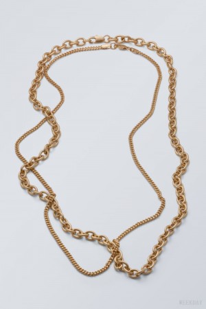 Gold Weekday Uno Chain Necklace Set | ONIV7998