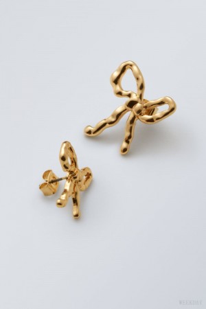 Golden Weekday Bow Earrings | QZBR7198