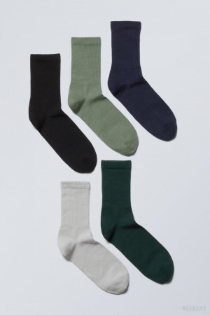 Green Black Grey Navy Weekday 5-pack Sport Socks | KZEG6106