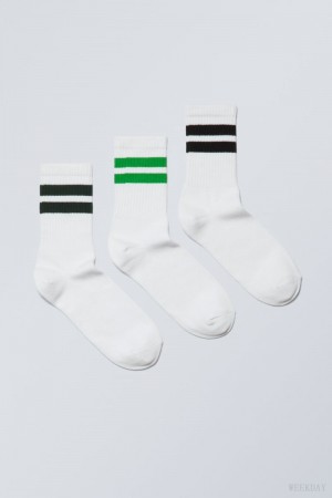 Green Black Stripes Weekday 3-pack Striped Sport Socks | BFDF9213