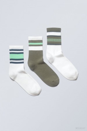 Green Stripes Weekday 3-pack Striped Sport Socks | GVGX2862