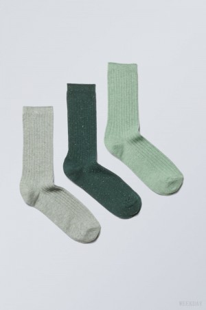 Green Weekday 3-pack Rib Neps Socks | GVIC8734