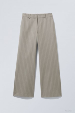 Grey Stripes Weekday Emily Low Waist Suiting Trousers | GISN3217