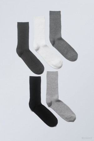 Grey Weekday 5-pack Rib Socks | SLIA8671