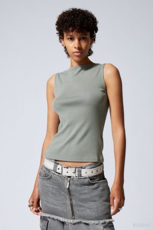 Grey Weekday Annie Rib Boatneck Top | EOQV6054