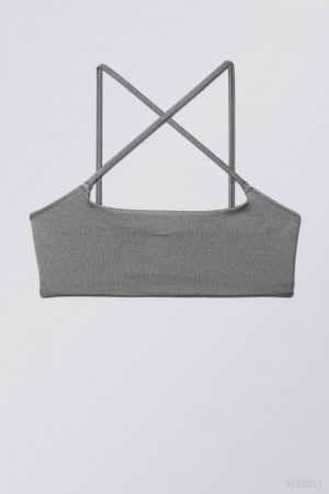 Grey Weekday Cross Front Bikini Top | PQSY8129