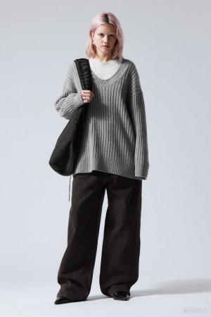 Grey Weekday Eden Oversized Wool Blend Sweater | JWHX9668