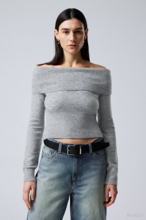 Grey Weekday Lolo Off Shoulder Sweater | MASG1687