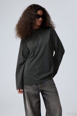 Grey Weekday Oversized Washed Long Sleeve Top | SNJR9847