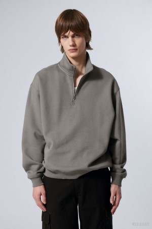 Grey Weekday Relaxed Heavy Half Zip Sweater | UATO4858