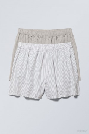 Grey / Grey Stripes Weekday 2-pack Boxer Shorts Shorts | WVEQ4140