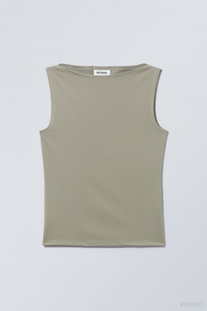 Khaki Weekday Annie Boatneck Sleeveless top | WLEH1952