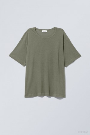 Khaki Weekday Boxy Relaxed T-shirt | MLKC0481