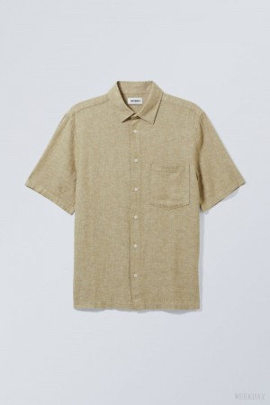 Khaki Weekday Relaxed Linen Short Sleeve Shirt | FCBO2923