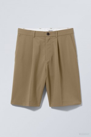 Khaki Weekday Uno Oversized Suit Shorts | FHOI9178