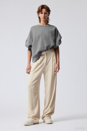 Light Beige Weekday Lilah Linen Mix Trousers | WOIW1658