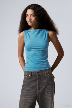 Light Blue Weekday Annie Boatneck Sleeveless top | GBBZ1253