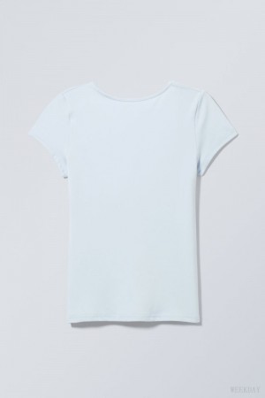 Light Blue Weekday Gizem Open Back T-shirt | HROU3922