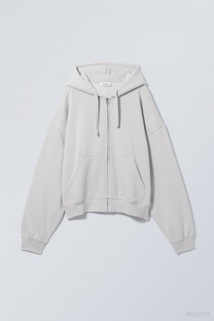 Light Grey Weekday Boxy Midweight Zip Hoodie | ASML9228