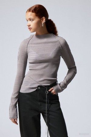 Light Grey Weekday Laura Long Sleeve Pleated Top | ZPMY3862