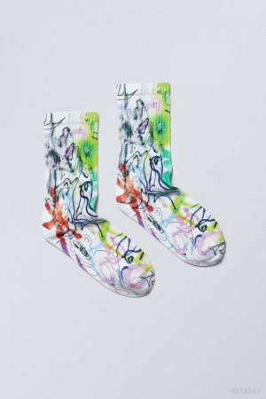 Messy Doodle Weekday Sport Printed Socks | XIXY0414