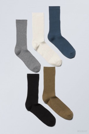 Multicolor Weekday 5-pack Rib Socks | JVAV2818