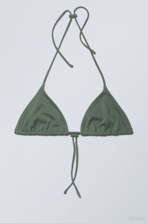 Olive Green Weekday Drawstring Halter Bikini Top | ZPMN8542