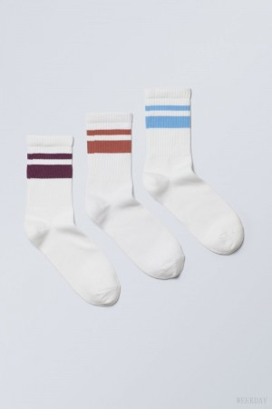 Purple Orange Blue Weekday 3-pack Striped Sport Socks | OHYK1876