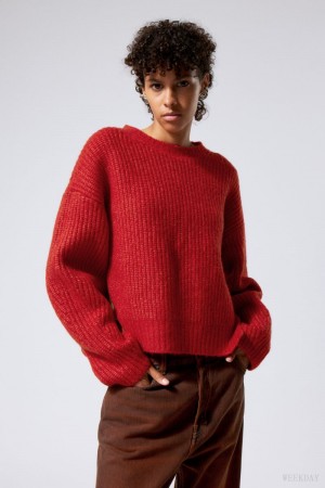 Red Weekday Ivy Knit Sweater | WAGW5418