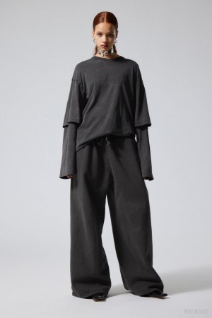 Wash Black Weekday Oversized Double Longsleeve Top | IPNY8452