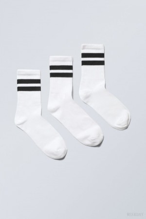 White Black Weekday 3-pack Striped Sport Socks | IKKZ8610