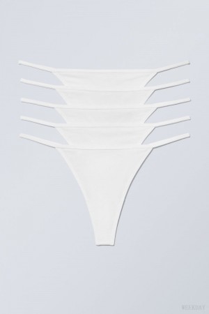 White Weekday 5-pack Alex Cotton Tanga Thong Thong | VLAN9687